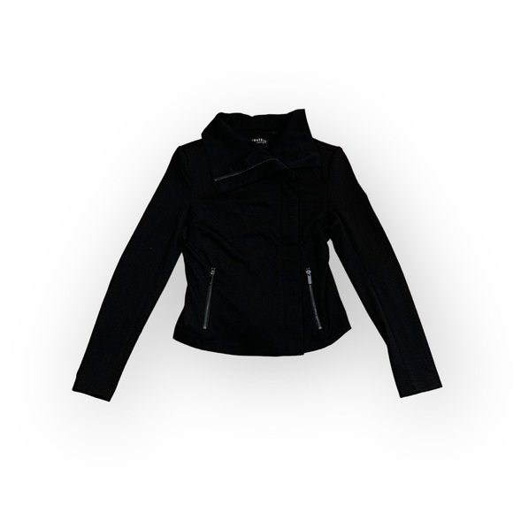 Bagatelle Collection Black Stretch Knit Size Zip Cropped Moto Jacket - Size XS - Picture 1 of 6